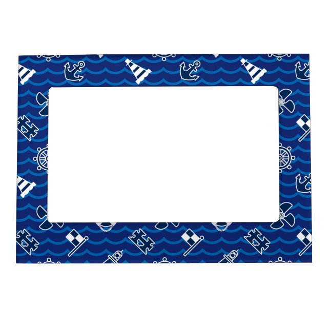 Cute Nautical Waves Pattern Magnetic Photo Frame (Front)