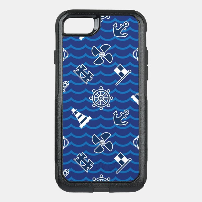Cute Nautical Waves Pattern Otterbox iPhone Case (Back)