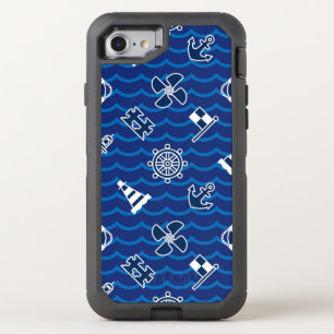 Cute Nautical Waves Pattern OtterBox Defender iPhone SE/8/7 Case
