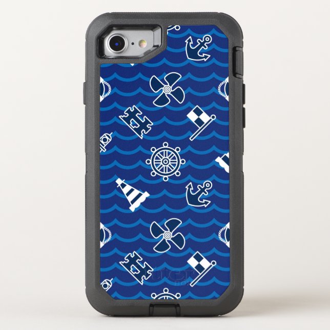 Cute Nautical Waves Pattern Otterbox iPhone Case (Back)