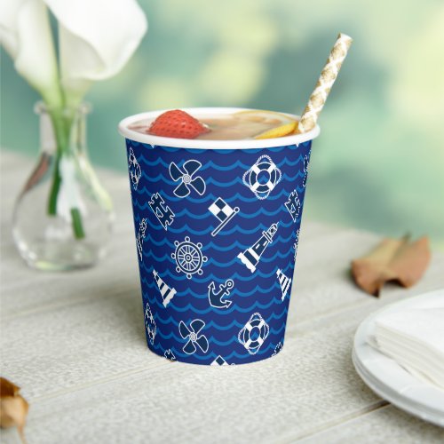 Cute Nautical Waves Pattern Paper Cups