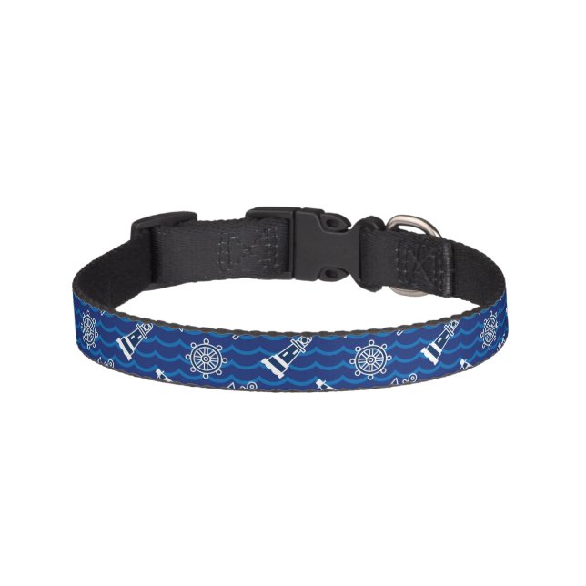 Cute Nautical Waves Pattern Pet Collar (Front)