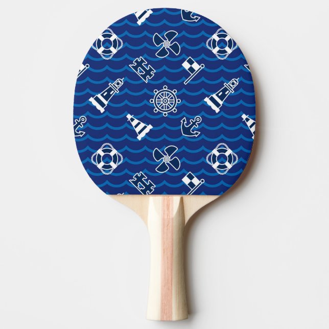 Cute Nautical Waves Pattern Ping-Pong Paddle (Front)