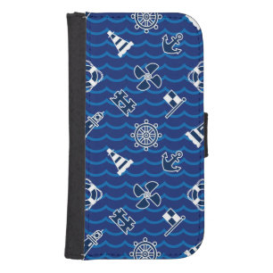 Cute Nautical Waves Pattern Galaxy S4 Wallet Case
