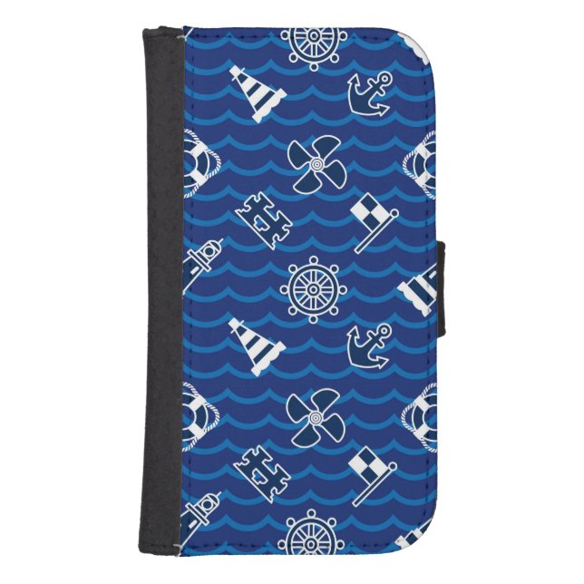 Cute Nautical Waves Pattern Samsung Galaxy Wallet Case (Front)