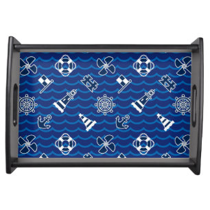 Cute Nautical Waves Pattern Serving Tray