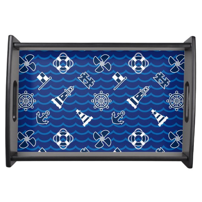 Cute Nautical Waves Pattern Serving Tray (Front)