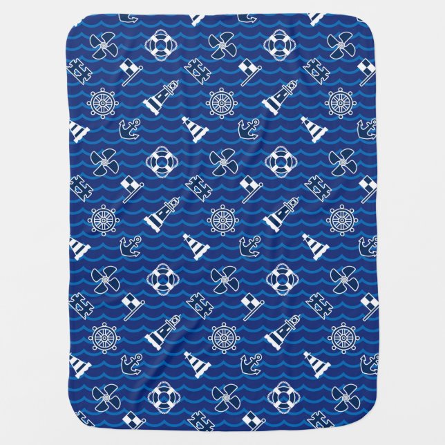 Cute Nautical Waves Pattern Swaddle Blanket (Front)