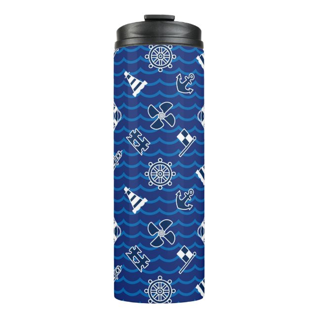 Cute Nautical Waves Pattern Thermal Tumbler (Front)