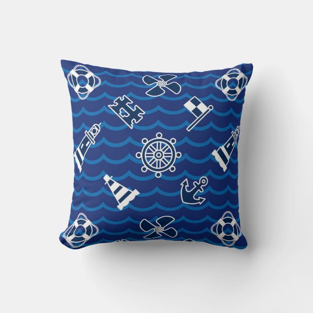 Cute Nautical Waves Pattern Throw Pillow (Front)