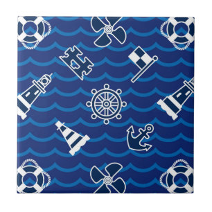 Cute Nautical Waves Pattern Tile