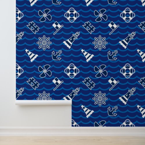 Cute Nautical Waves Pattern Wallpaper