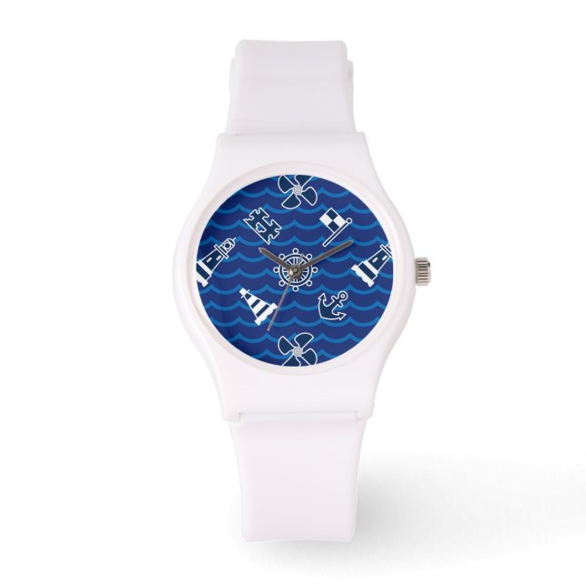 Cute Nautical Waves Pattern Watch (Front)