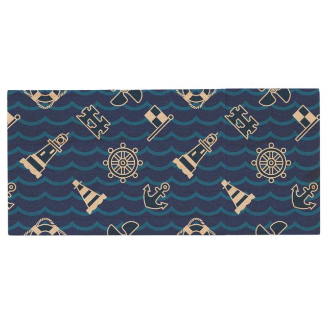 Cute Nautical Waves Pattern Wood USB Flash Drive (Front)