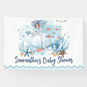 Cute Nautical Whale Baby Shower Welcome Backdrop Banner