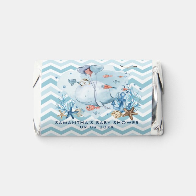 Cute Nautical Whale Blue Chevron Boy Baby Shower Hershey's Miniatures (Front)