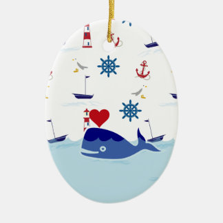 Cute Nautical Whale Ceramic Ornament