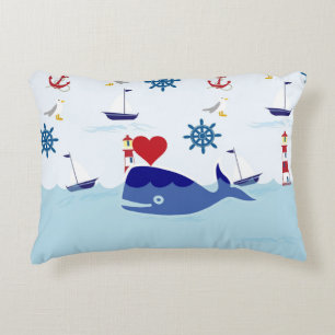 Cute Nautical Whale Decorative Pillow