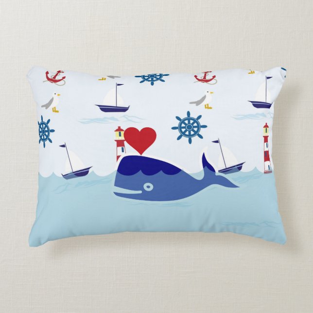 Cute Nautical Whale Decorative Pillow (Front)