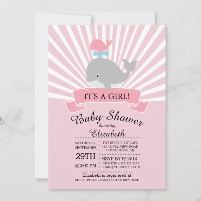 Cute Nautical Whale Girl Baby Shower Invitation (Front)