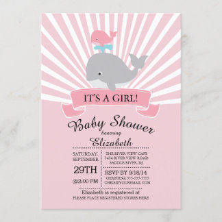 Cute Nautical Whale Girl Baby Shower Invitation