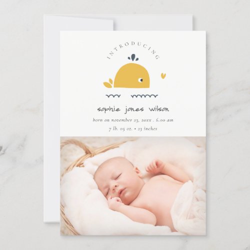 Cute Nautical Whale Heart Photo Birth Announcement