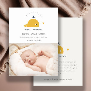 Cute Nautical Whale Heart Photo Birth Announcement