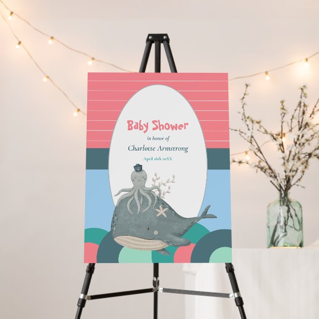 Cute Nautical Whale Squid Pink Baby Shower Foam Board (In Situ (Stand))