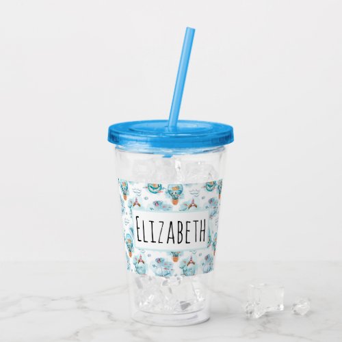  Cute Nautical Whales Watercolor Pattern Acrylic Tumbler