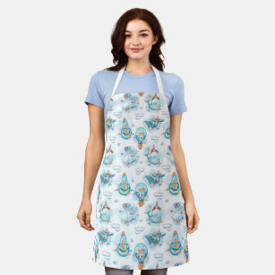 Cute Nautical Whales Watercolor Pattern Apron