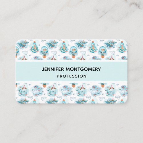 Cute Nautical Whales Watercolor Pattern Business Card
