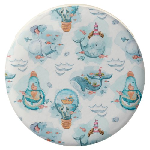 Cute Nautical Whales Watercolor Pattern Chocolate Covered Oreo