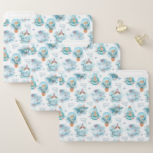  Cute Nautical Whales Watercolor Pattern File Folder