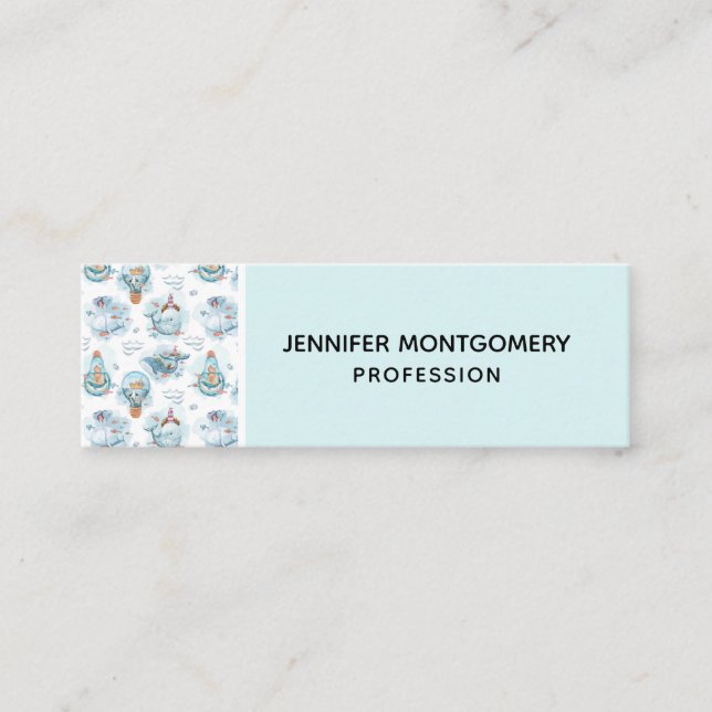 Cute Nautical Whales Watercolor Pattern Mini Business Card (Front)