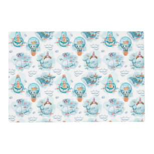 Cute Nautical Whales Watercolor Pattern Placemat