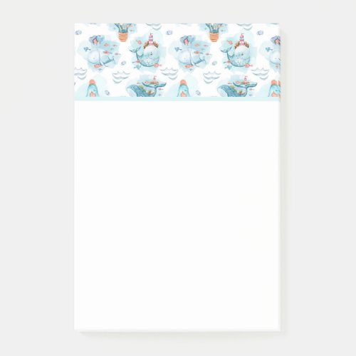 Cute Nautical Whales Watercolor Pattern Post_it Notes