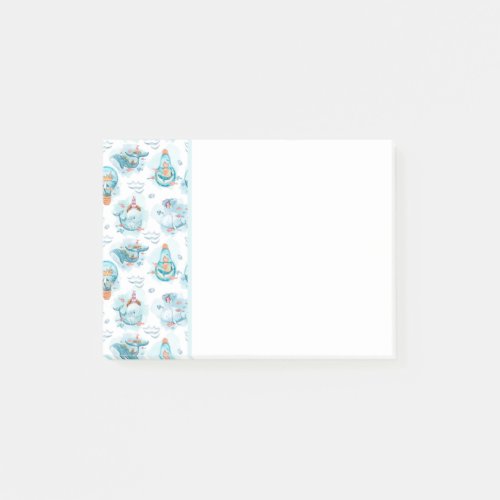 Cute Nautical Whales Watercolor Pattern Post_it Notes