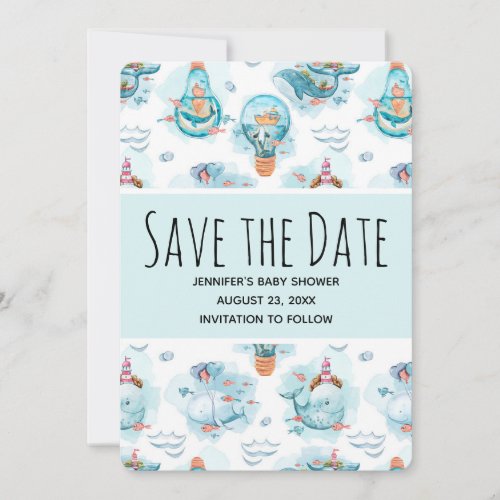 Cute Nautical Whales Watercolor Pattern Save The D Save The Date