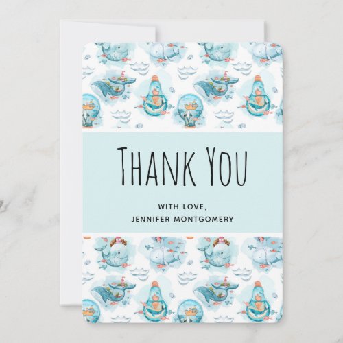 Cute Nautical Whales Watercolor Pattern Thank You