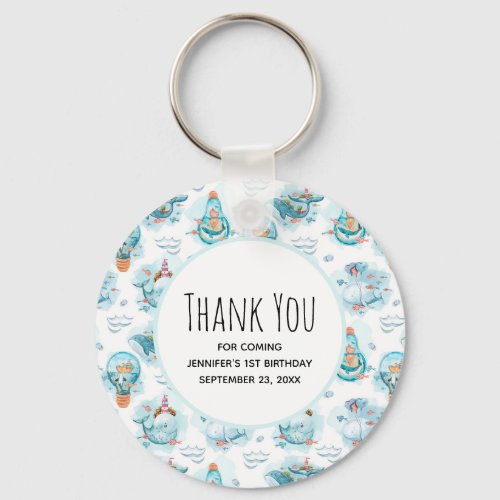Cute Nautical Whales Watercolor Pattern Thank You Keychain