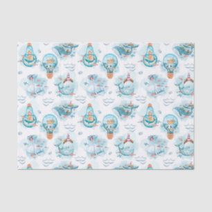 Cute Nautical Whales Watercolor Pattern Tissue Paper