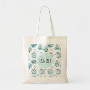 Cute Nautical Whales Watercolor Pattern Tote Bag