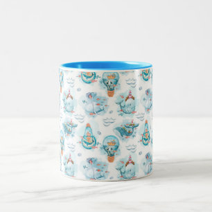 Cute Nautical Whales Watercolor Pattern Two-Tone Coffee Mug