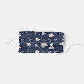 Cute Navy And Pink Night Sky Clouds Starry Moon Adult Cloth Face Mask (Front, Folded)