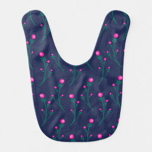 Cute Navy Blue and Hot Pink Floral Berries Pattern Bib