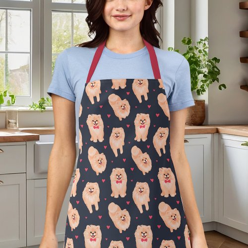 Cute Navy Blue And Red Pomeranian Pet Apron