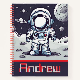 Cute Navy Blue and Red Space Astronaut Explorer Notebook
