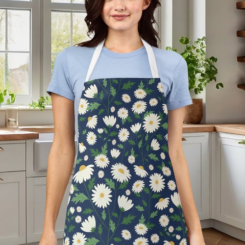 Cute Navy Blue And White Floral Daisy Apron