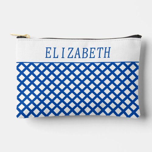 Cute Navy Blue and White Lattice Pattern Accessory Pouch
