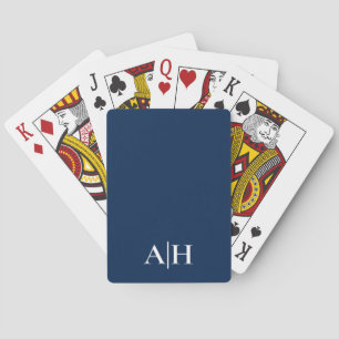 Cute Navy Blue and White , Modern Monogram Poker Cards
